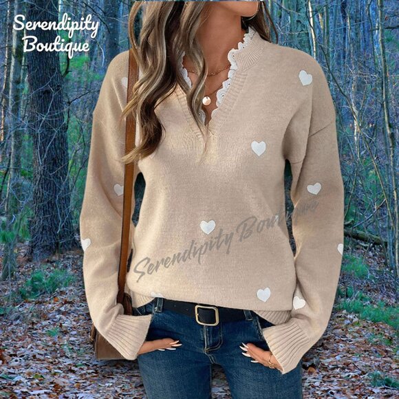 Boho Done Preppy Style Oversized Drop Shoulder Lace Accent Long Sleeve Sweater. - Picture 3 of 9